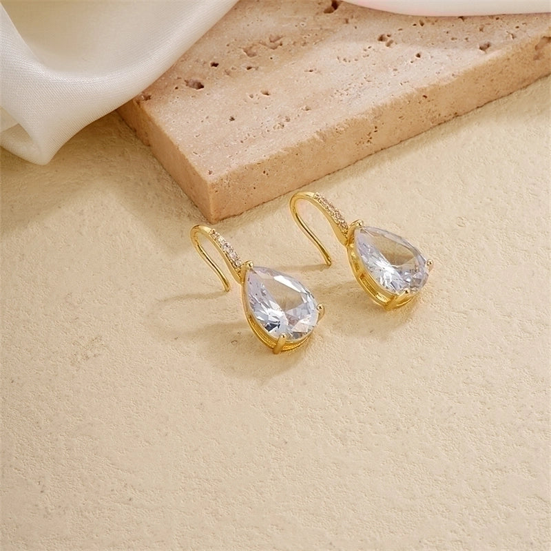 1 Pair Glam Lady Water Droplets Plating Inlay Copper Zircon Gold Plated Drop Earrings