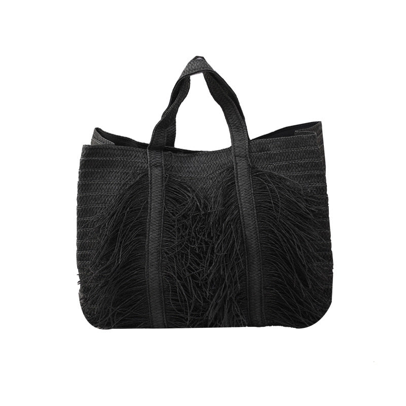 Women's Medium Cotton Rope Solid Color Vacation Beach Weave Magnetic Buckle Straw Bag