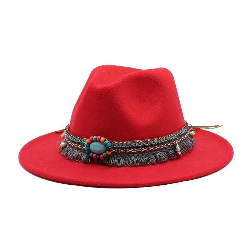 Designed Hot Sale Woolen Hat Women's Ethnic Style Retro Flat Brim Big Brim Jazz Hat