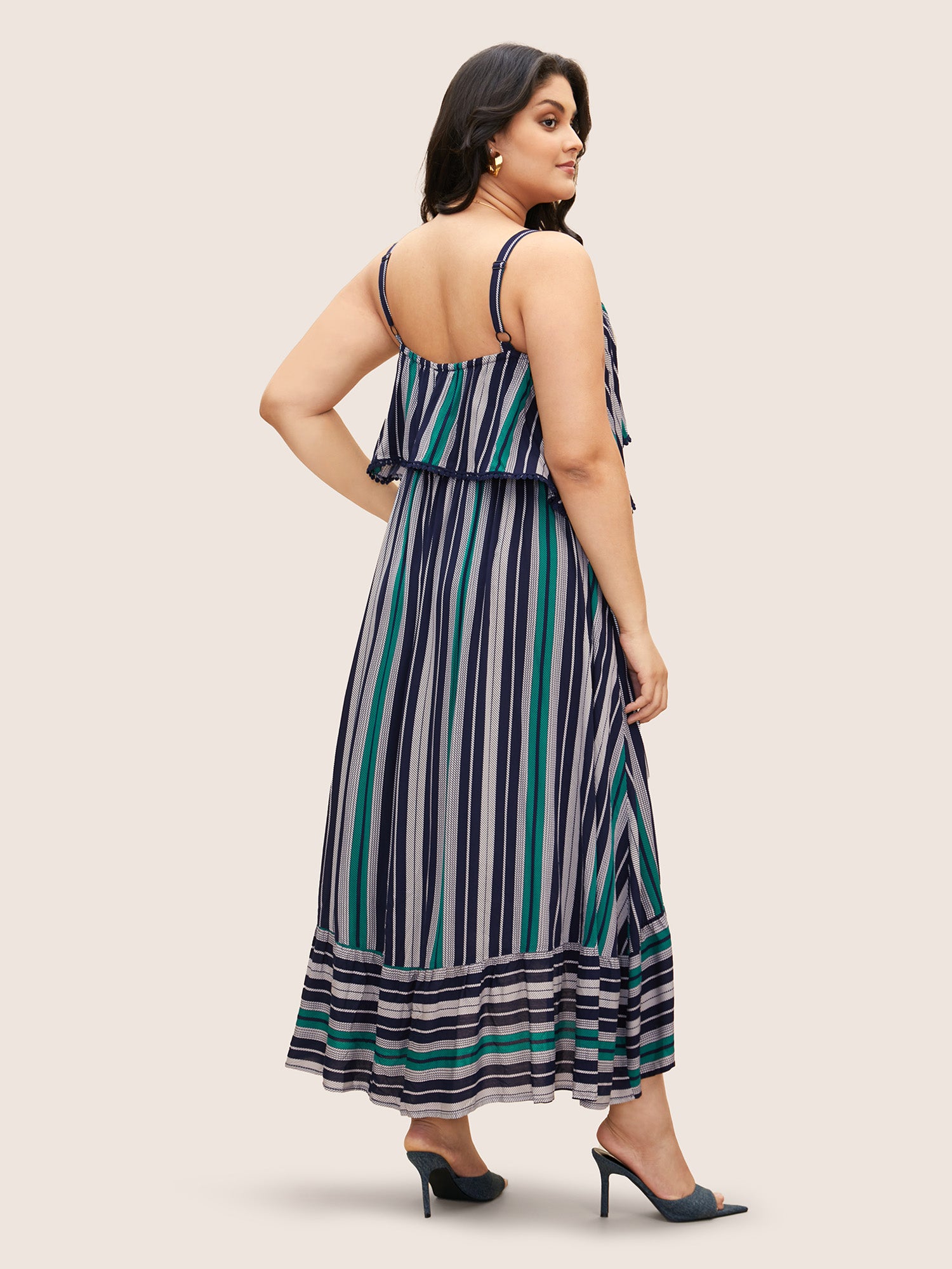 Contrast Striped Ruffles Woven Ribbon Dress