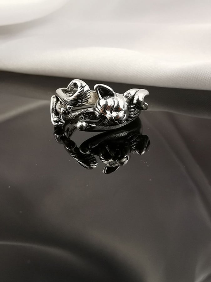 Ladies Fashionable And Personalized Geometric Cat Multi-Element Design Open Ring