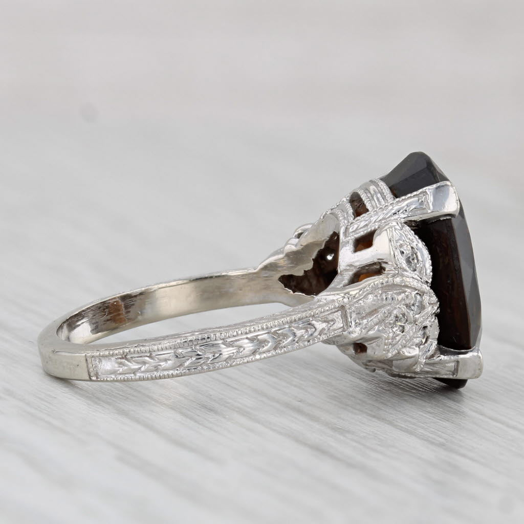 6.11ctw Smoky Quartz Diamond Ring 10k White Gold Size 6.5
