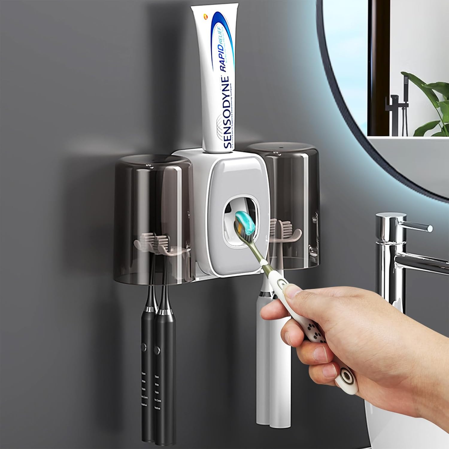 Wall-Mounted Toothbrush Holder. Automatic Toothpaste Dispenser