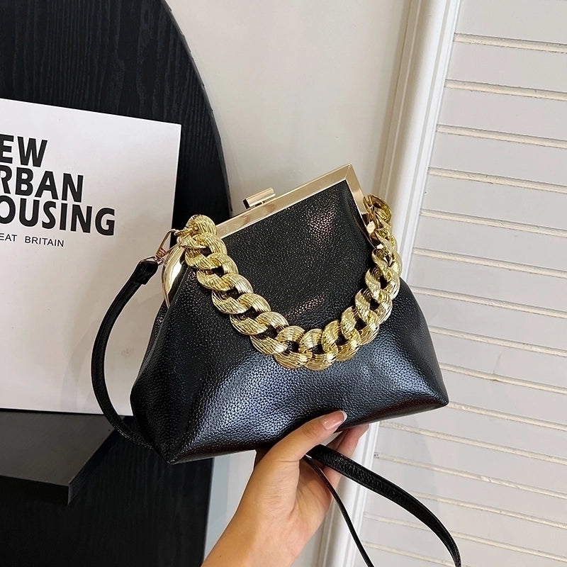 Women's Medium Pu Leather Solid Color Streetwear Square Lock Clasp Crossbody Bag