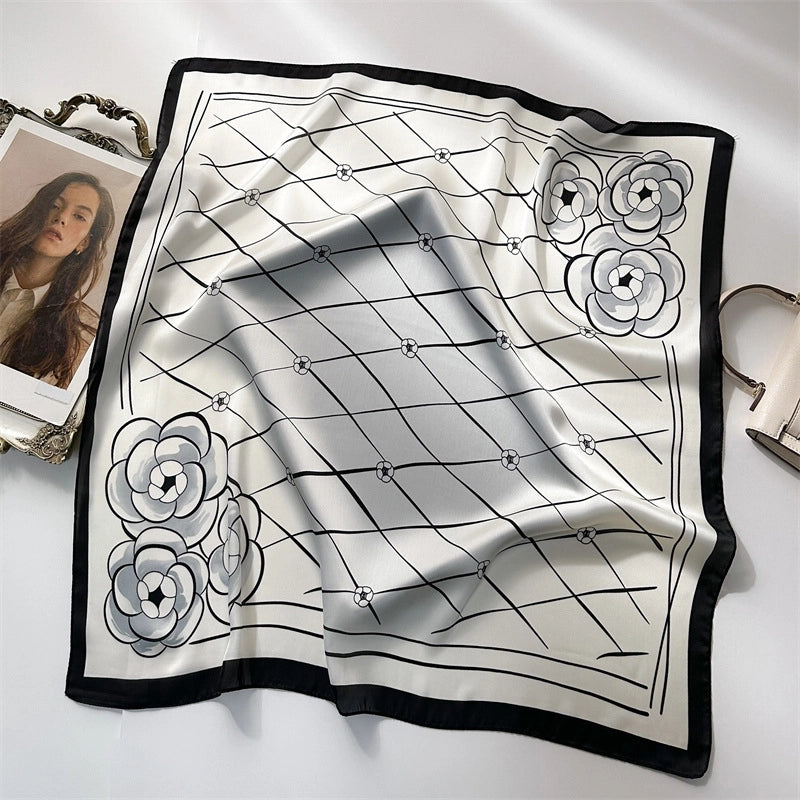 Unisex Casual Minimalist Stripe Flower Polyester Satin Printing Silk Scarf