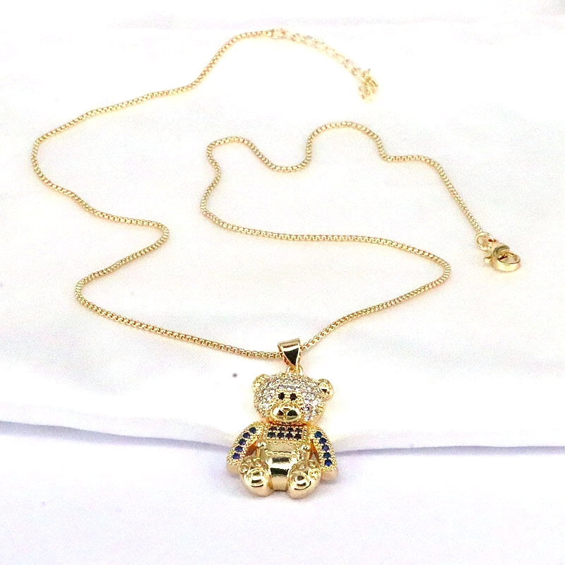 Hip-hop Retro Little Bear Copper Plating Inlay Zircon Gold Plated Pendant Necklace