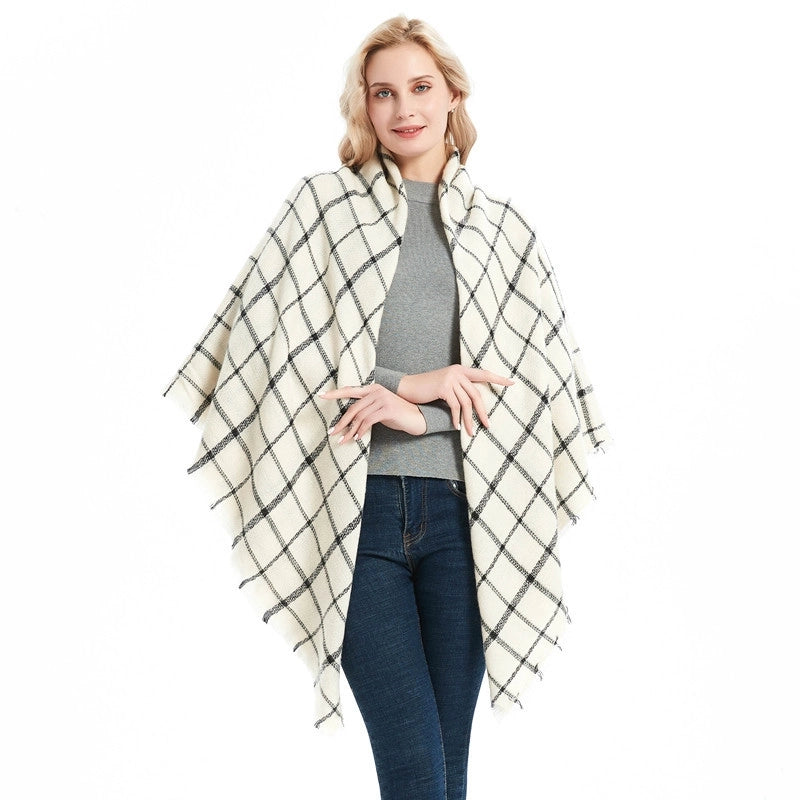 Autumn And Winter New Scarf Cashmere Acrylic Black Beige Plaid Square Scarf Women's Shawl