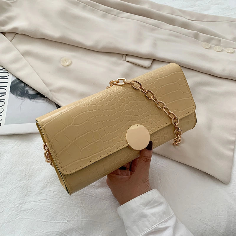 Women's Medium Pu Leather Solid Color Crocodile Elegant Vintage Style Square Flip Cover Baguette Bag
