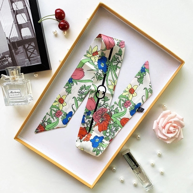 Women's Minimalist Flower Satin Printing Silk Scarf