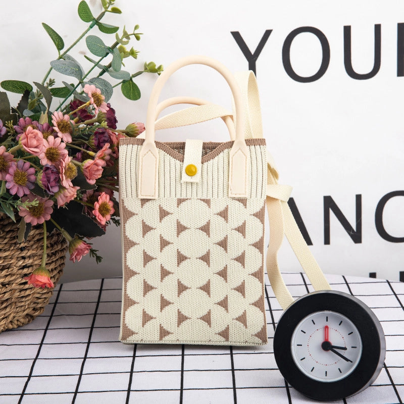 Women's Polyester Stripe Heart Shape Cat Cute Classic Style Weave Sewing Thread Square Open Straw Bag