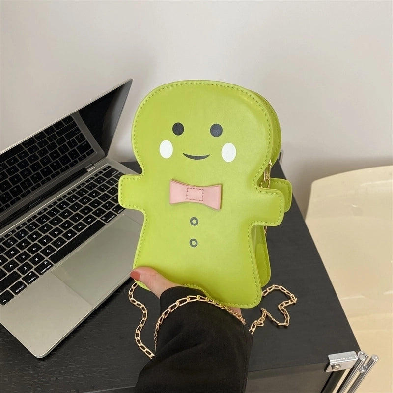 Women's Pu Leather Cartoon Character Cute Oval Zipper Shoulder Bag