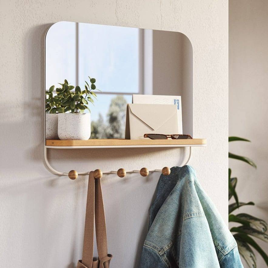 Estique Mirror with Hooks - White