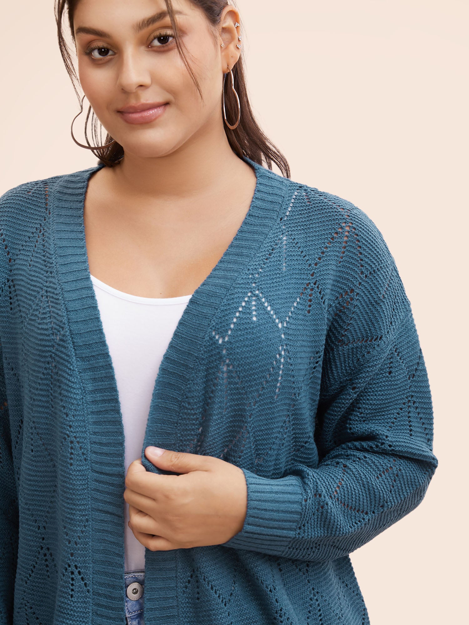 Geometric Hollow Out Open Front Cardigan