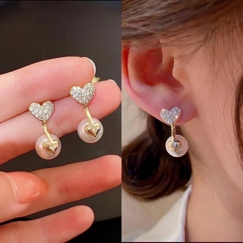 Fashion Round Copper Inlay Pearl Ear Studs 1 Pair