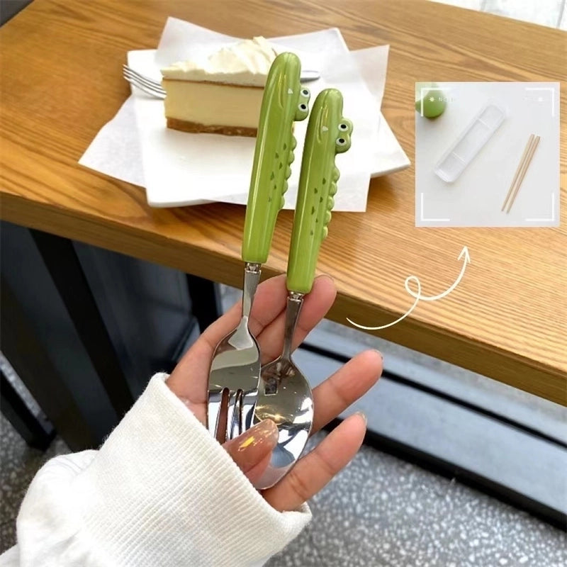 Cartoon Cute Frog Crocodile 430 Stainless Steel Ceramics Tableware