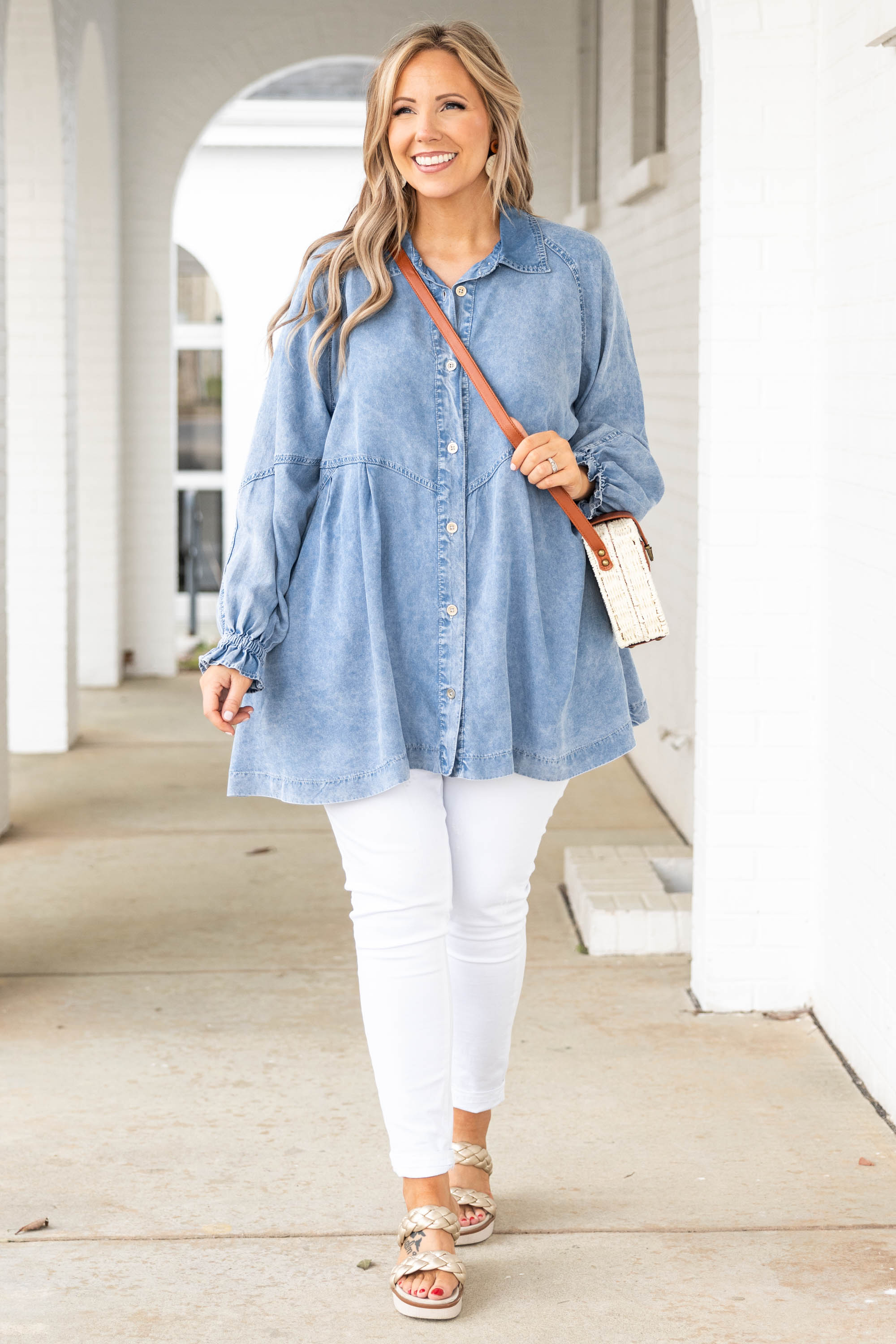 Chambray Chic Top. Acid Wash