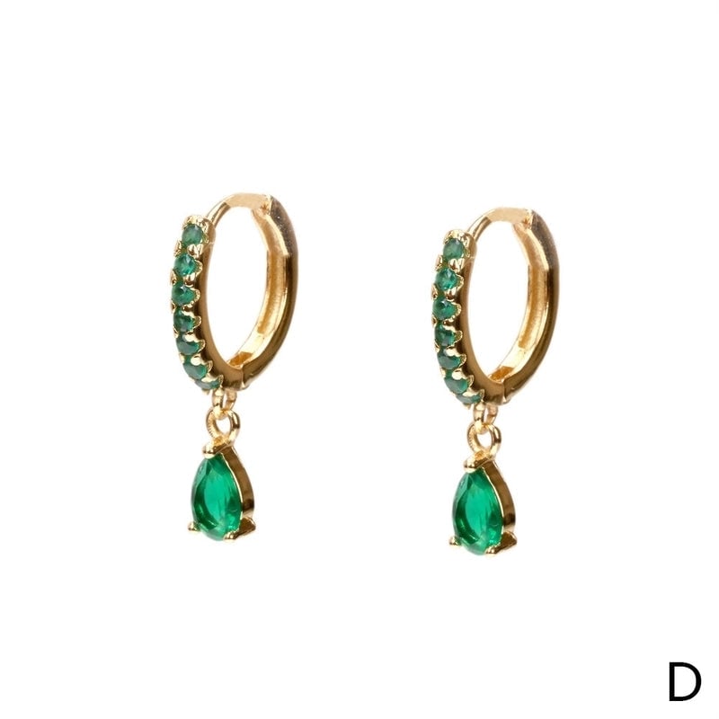 Fashion Water Droplets Inlaid Zircon Copper Artificial Gemstones Copper Earrings