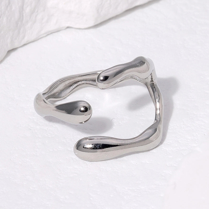 304 Stainless Steel 18K Gold Plated Elegant Retro Plating Geometric Leaf Heart Shape Open Rings