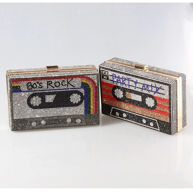Black Dark Grey Metal Letter Square Clutches