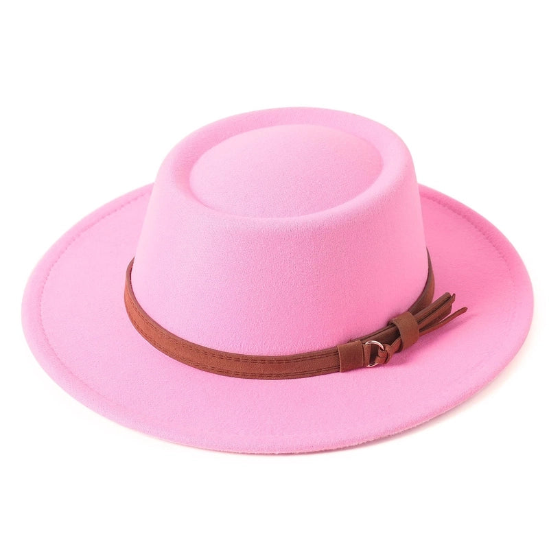 2 Pieces Concave Top Hat British Style Elegant Big Brim Hat Autumn And Winter Street Fashion Warm Felt Hat