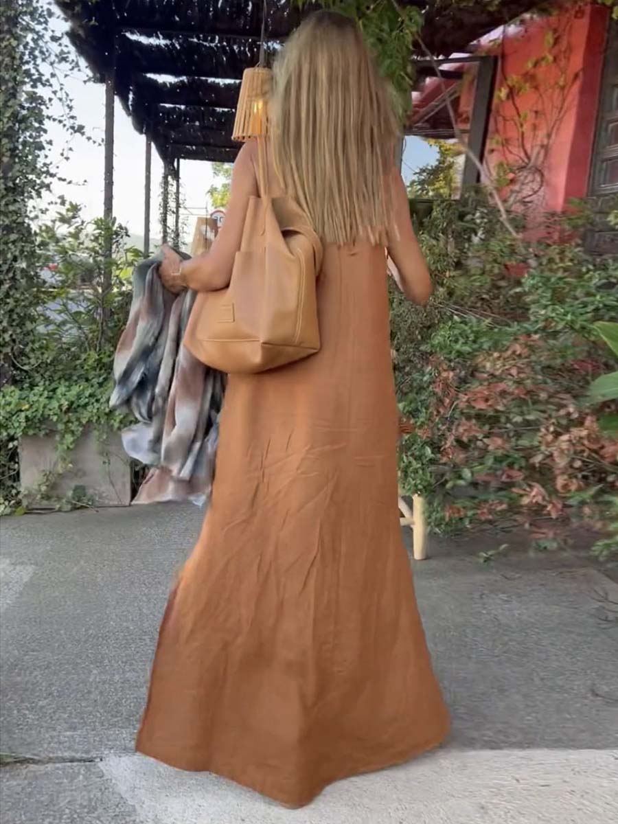 Hanging Neck Slit Casual Vacation Dress