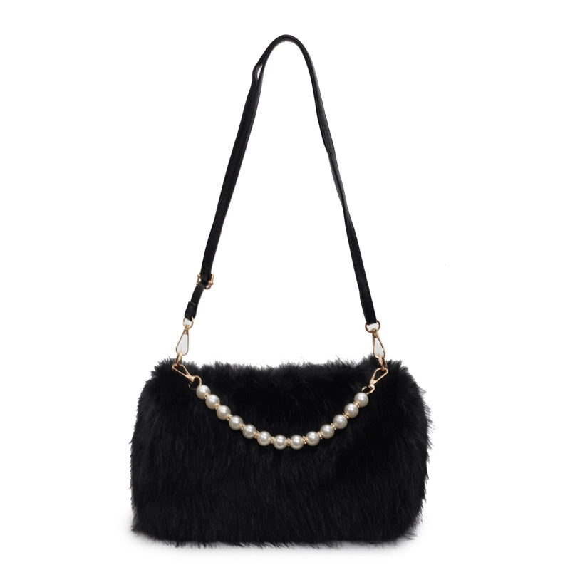 Women's Plush Solid Color Streetwear Square Zipper Shoulder Bag