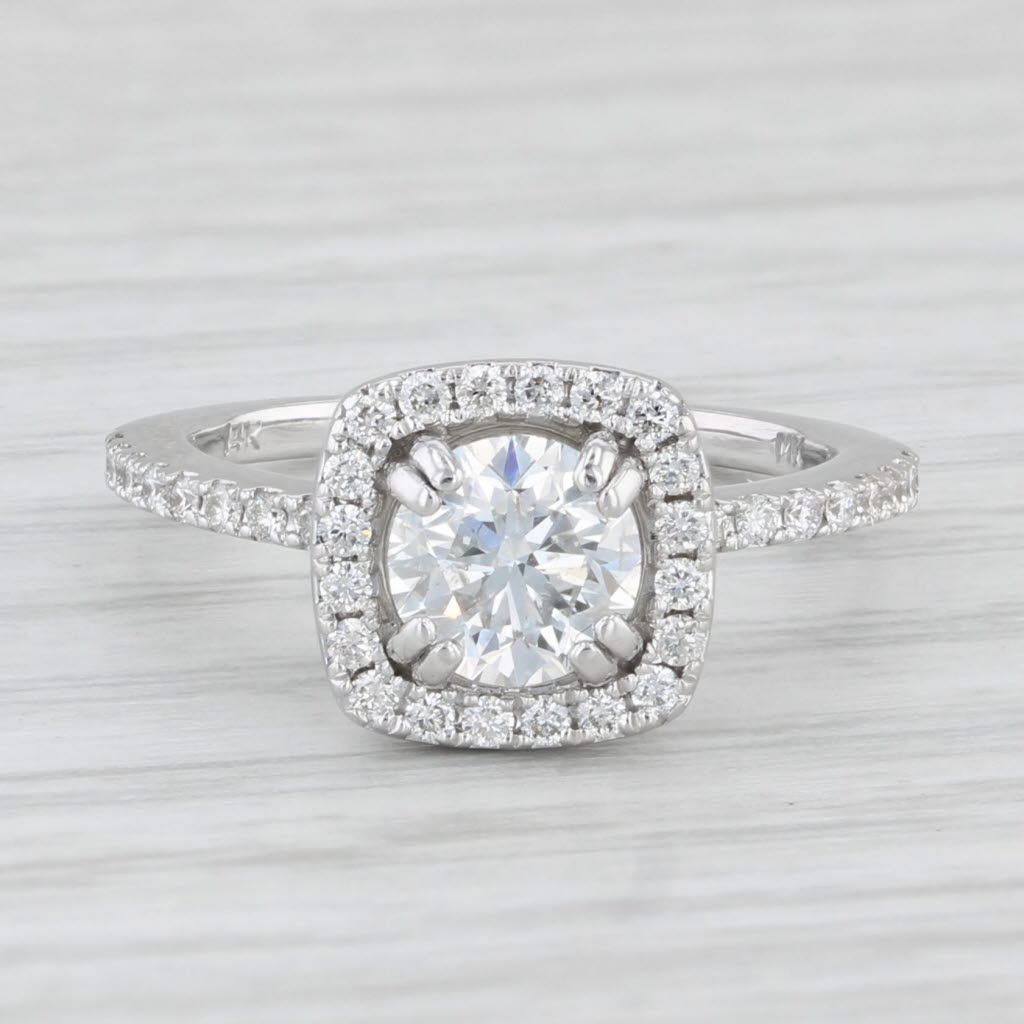 1.14ctw Round Diamond Halo Engagement Ring 14k White Gold Size 5 GIA