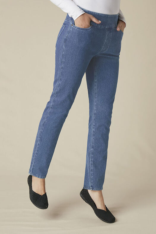 Knit Denim Slim-Leg Jeans