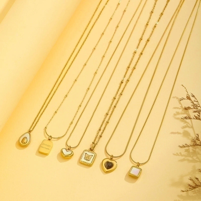 Titanium Steel 18K Gold Plated Elegant Lady Plating Heart Shape Butterfly Pendant Necklace