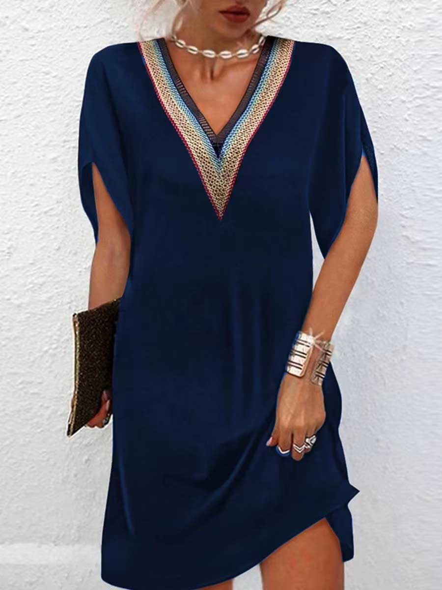 Temperament Clashing Color V-Neck Black Dress