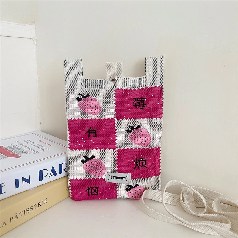 Women's Small Knit Cartoon Cute Bucket Magnetic Buckle Phone Wallets