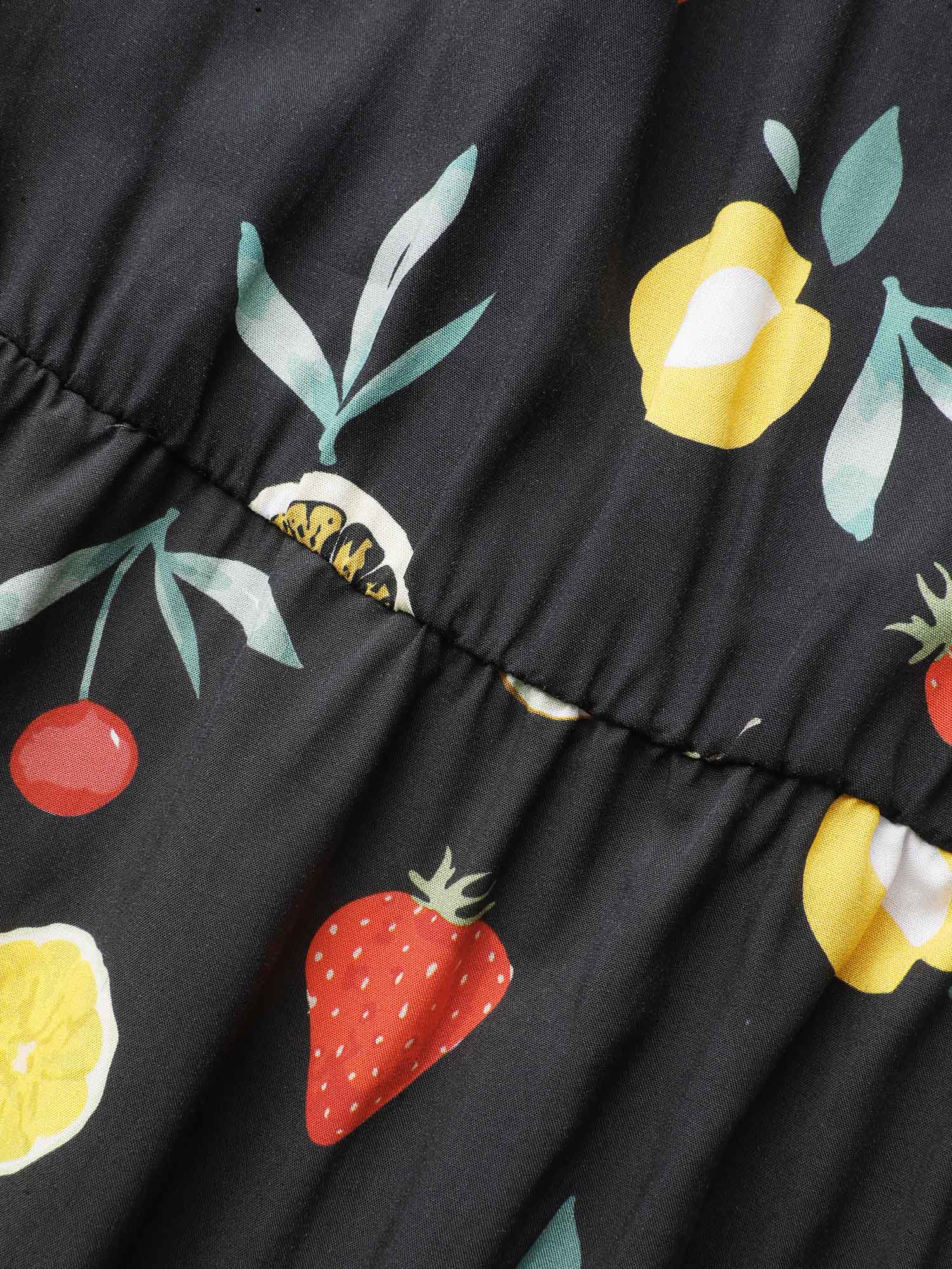 Fruit Print Elastic Waist Gathered Dress