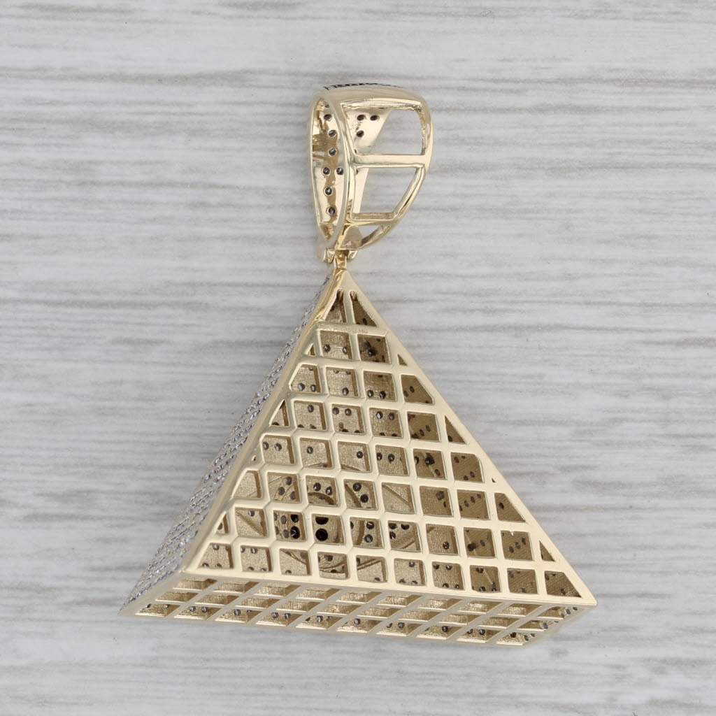 Large 1.03ctw Diamond All Seeing Eye Pyramid Pendant 10k Yellow Gold