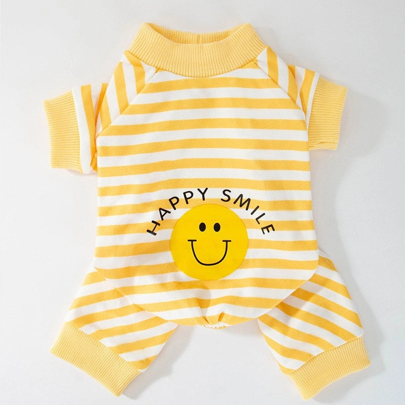 Spring Summer Dog Clothes Cute Bear Striped Four-legged Home Outfit Cat Pet Air Conditioning Clothes