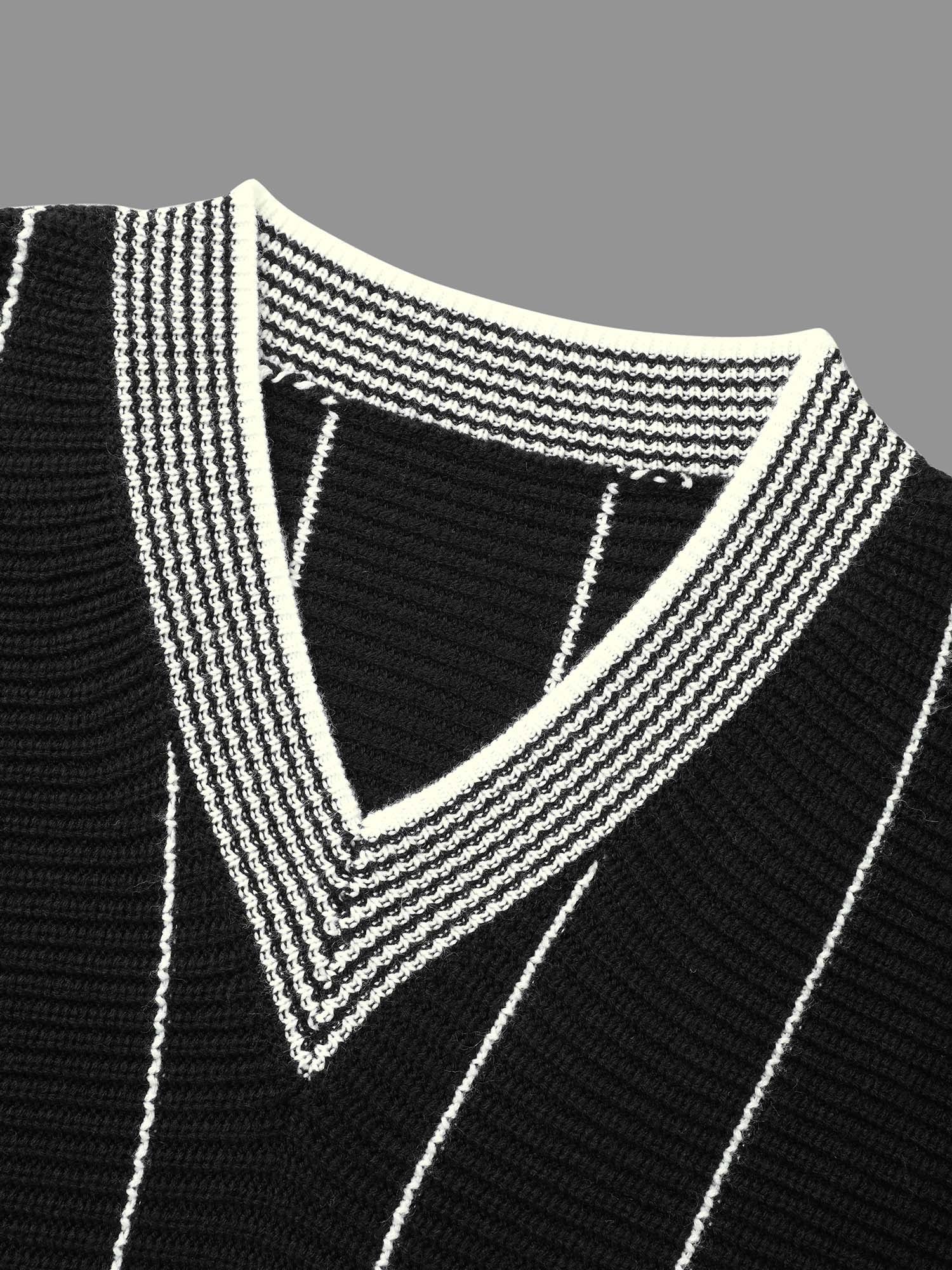 Texture Contrast Striped Lantern Sleeve Pullover