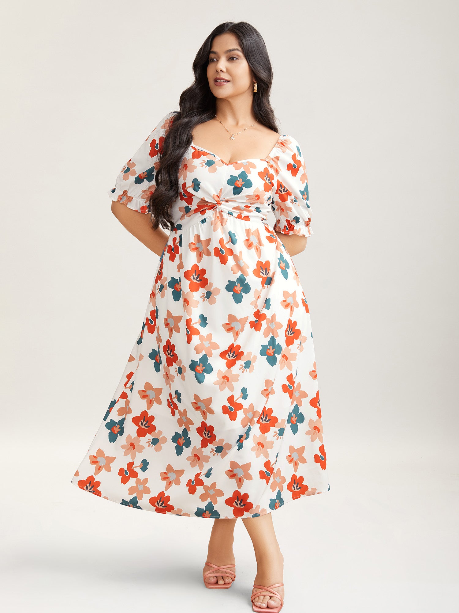 Sweet Floral Front-Twist Lined Maxi Dress