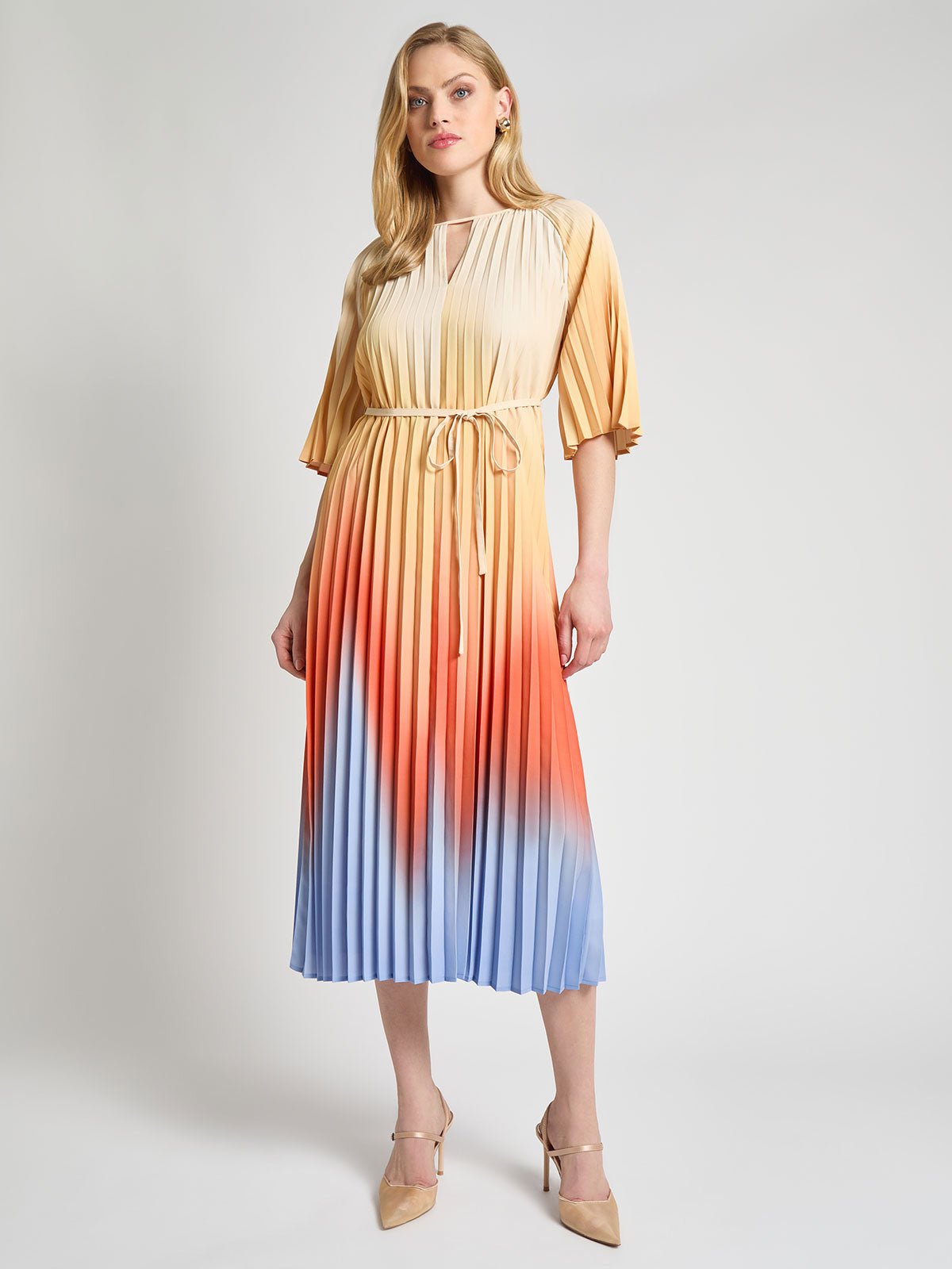 Pleated Ombre Crepe de Chine Maxi Dress - Modern Fit