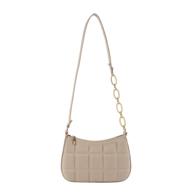 Women's Woolen Solid Color Basic Vintage Style Square Zipper Shoulder Bag Crossbody Bag