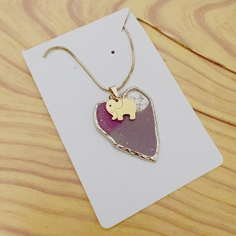 Fashion Animal Heart Shape Butterfly Stainless Steel Epoxy Pendant Necklace 1 Piece