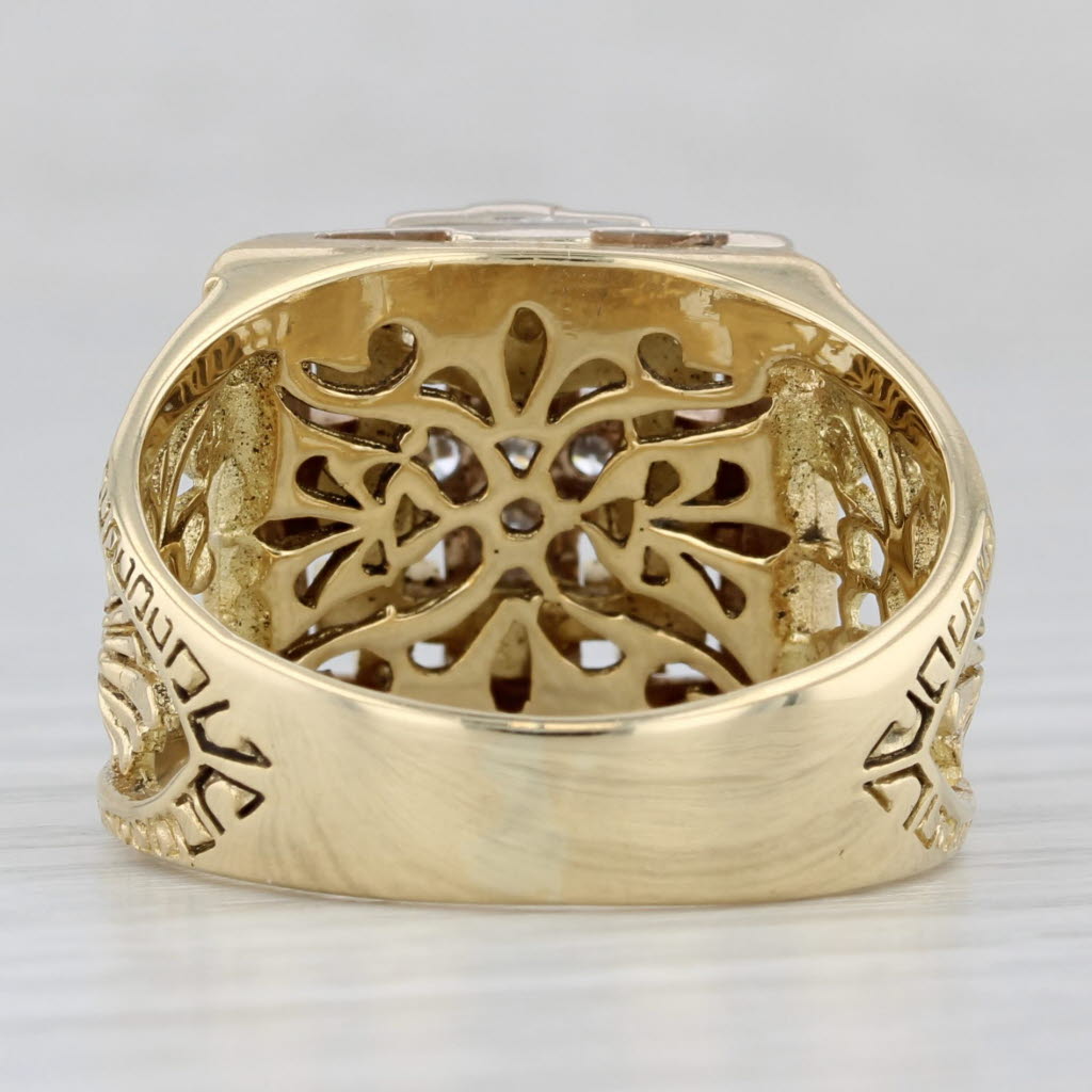0.20ctw Diamond Jerusalem Cross Ornate Ring 18k White Yellow Gold Size 11