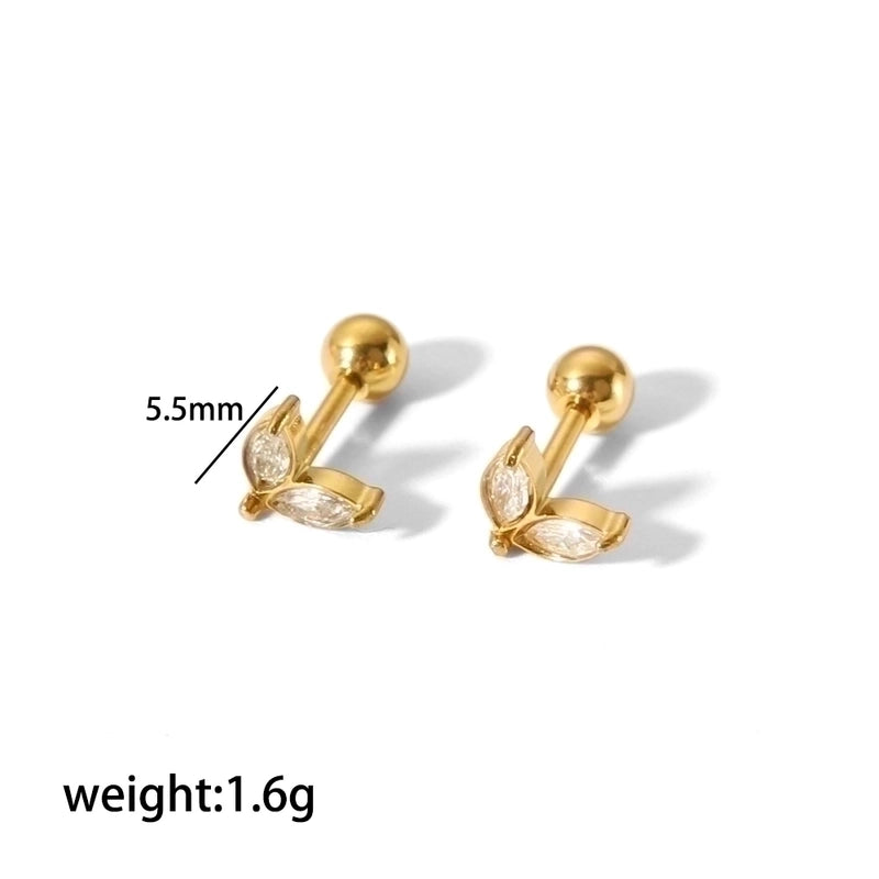 1 Pair Minimalist Star Water Droplets Polishing Plating Inlay Stainless Steel Zircon 18k Gold Plated Ear Studs