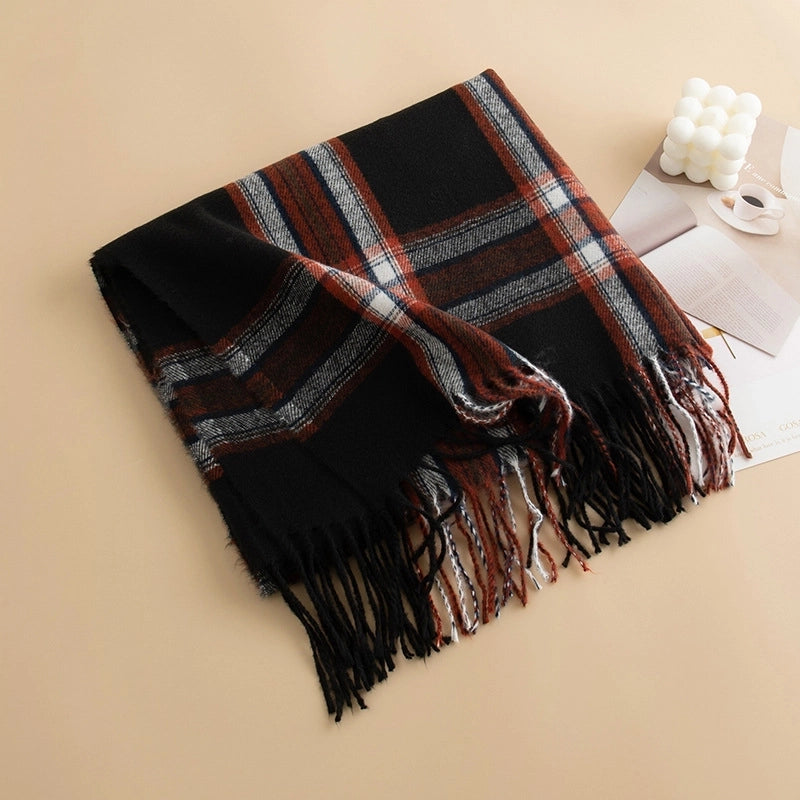 New Retro British Style Cashmere-like Tassel Scarf Women's Fashionable Commuter Cold-proof Warm Scarf Shawl
