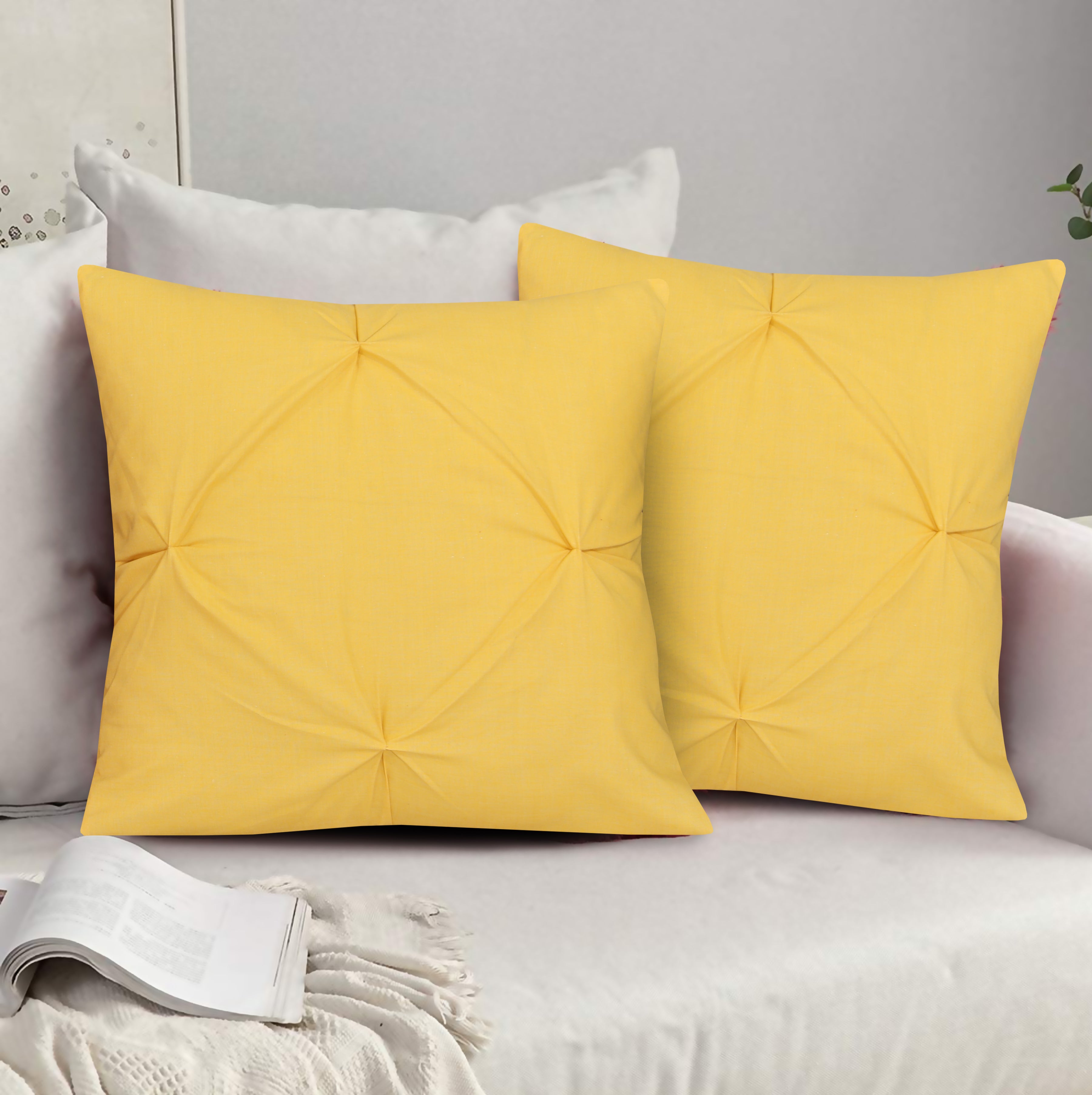 Ochre Pin Tuck-Cushion Covers Pack of Two