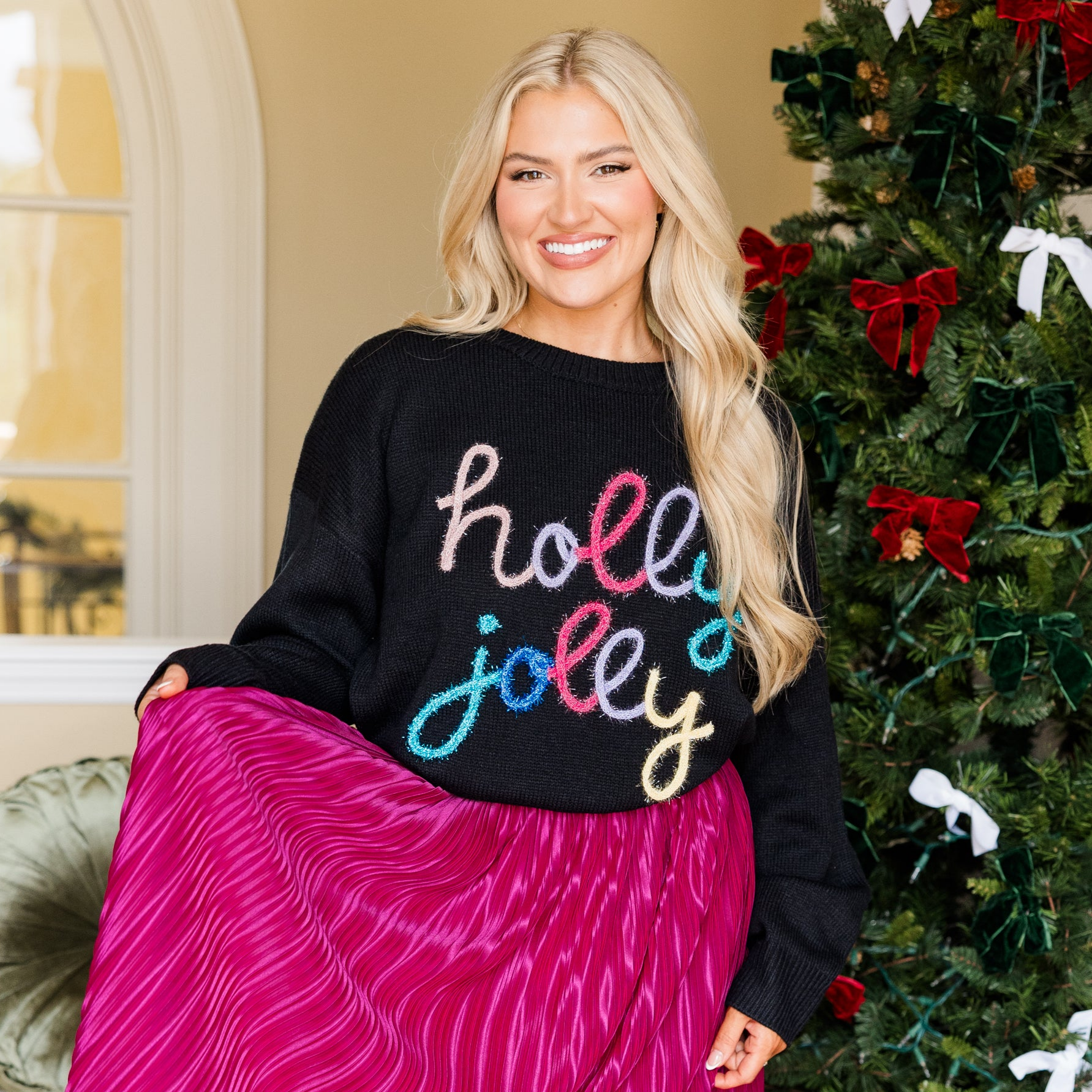 Holly Jolly All The Way Sweater. Black