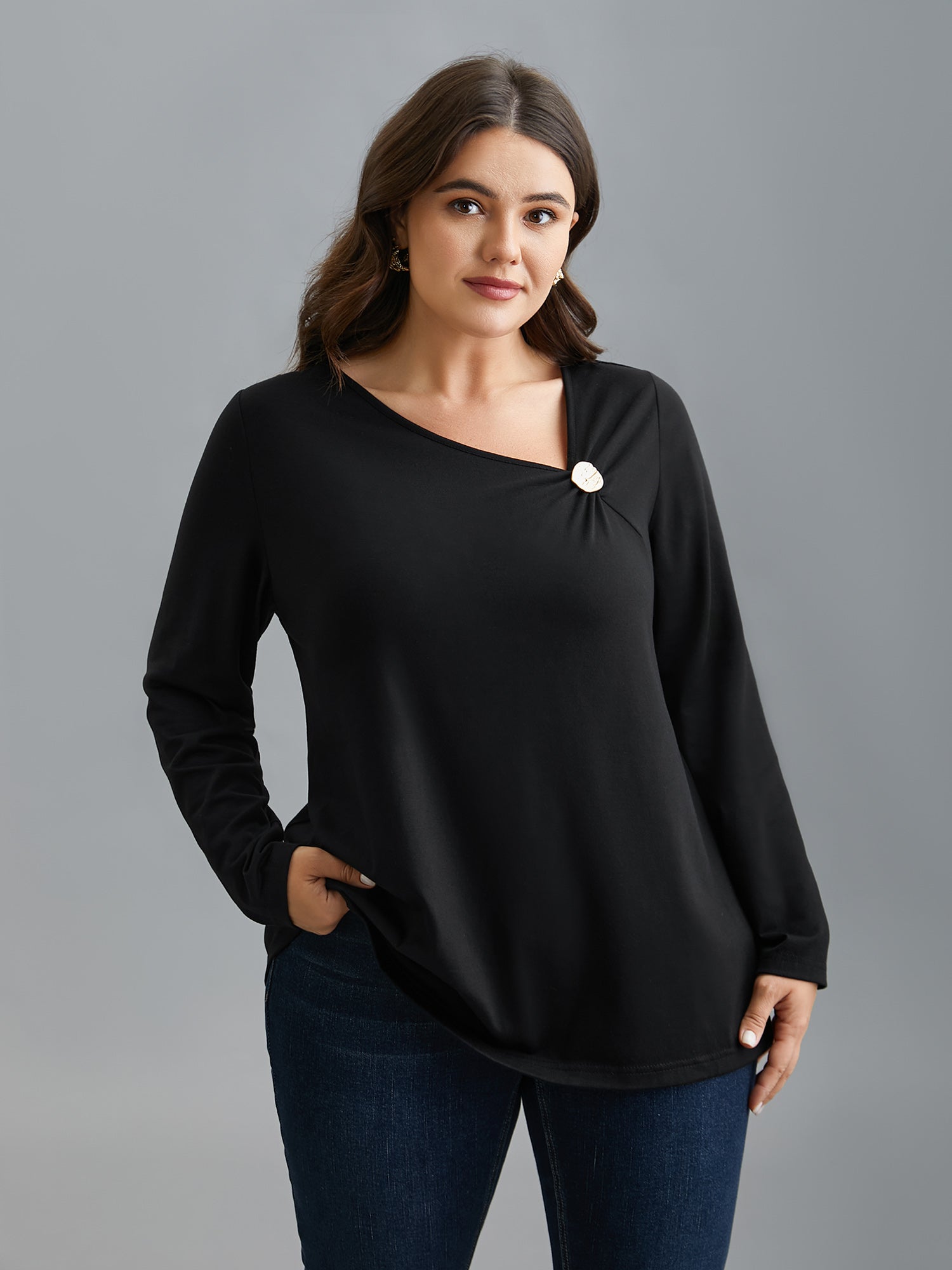 Supersoft Asymmetrical Neckline Stretchy Top