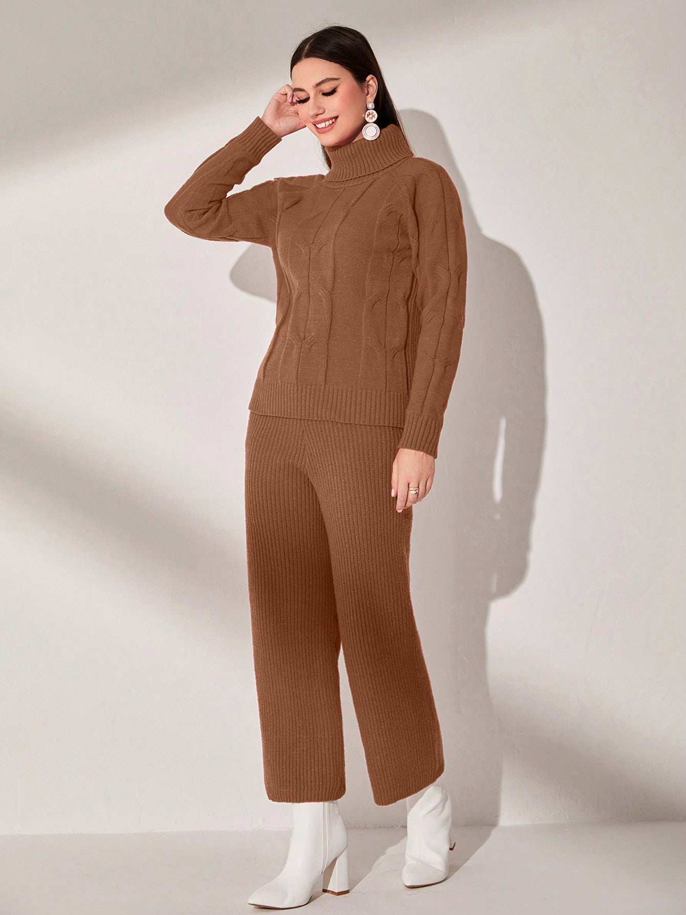 Cable Knit Raglan Sleeve Sweater & Knit Pants