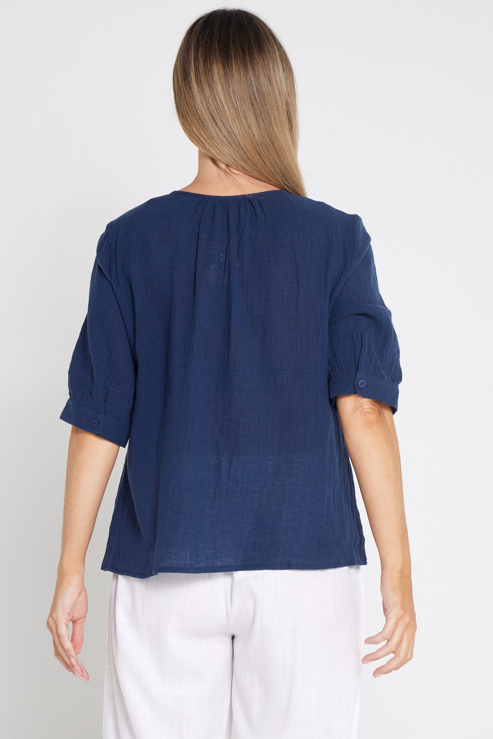 Meagan Linen Blouse - Navy