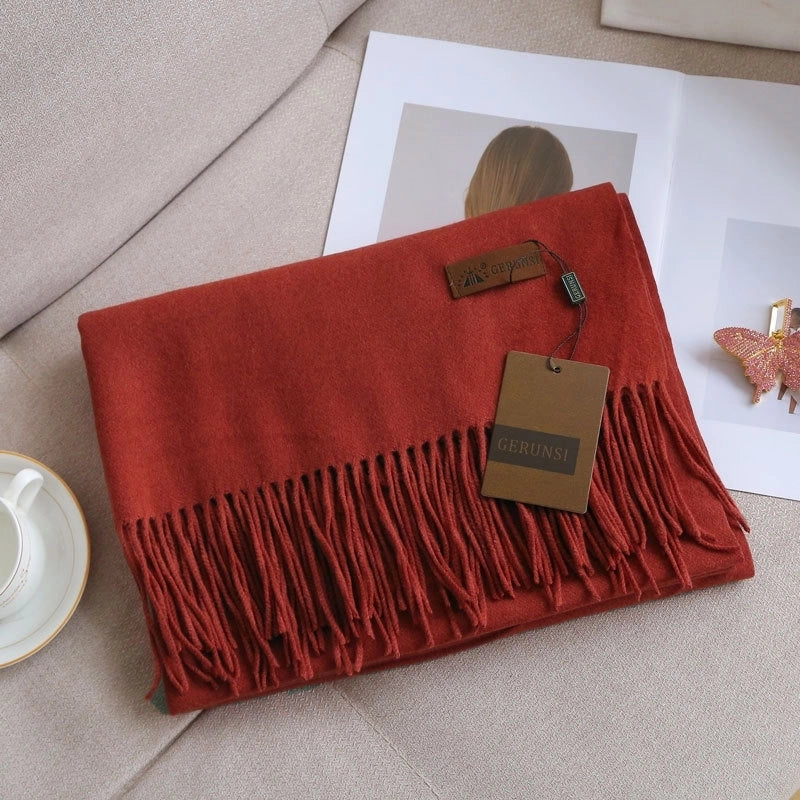 Unisex Retro Preppy Style Solid Color Imitation Cashmere Tassel Scarf