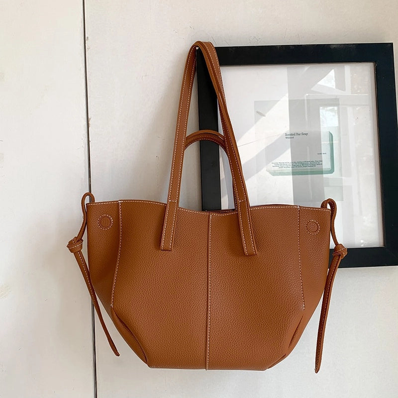 Women's Large Pu Leather Solid Color Basic Classic Style Bucket Magnetic Buckle Tote Bag