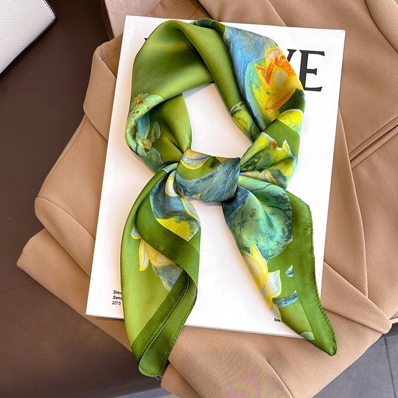 Silk Scarf Women's Elegant Small Square Scarf Decoration 70 Professional Small Square Scarf  New Autumn And Winter Warm Scarf French Hair Band